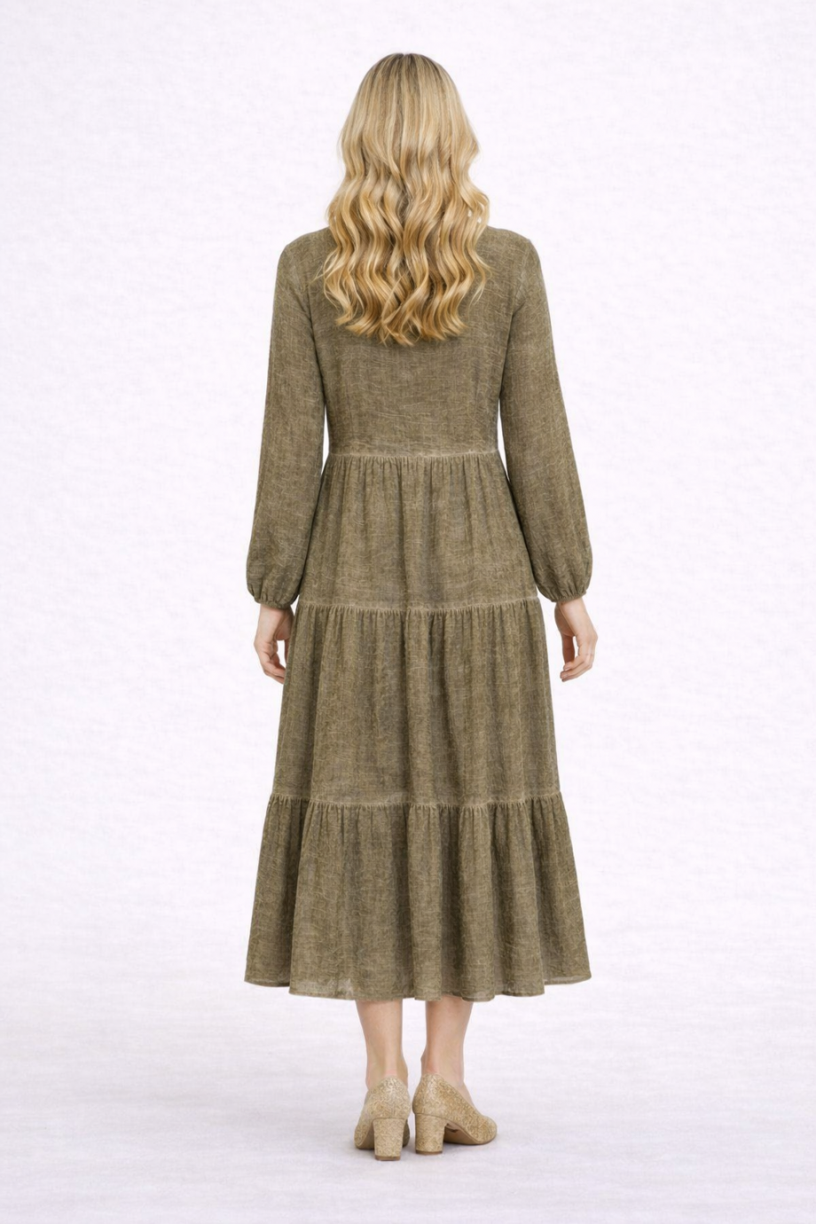 Duygu Altıntaş Otantik Desenli Uzun Kollu Kadın Elbise – Rahat Kesim Günlük Şık