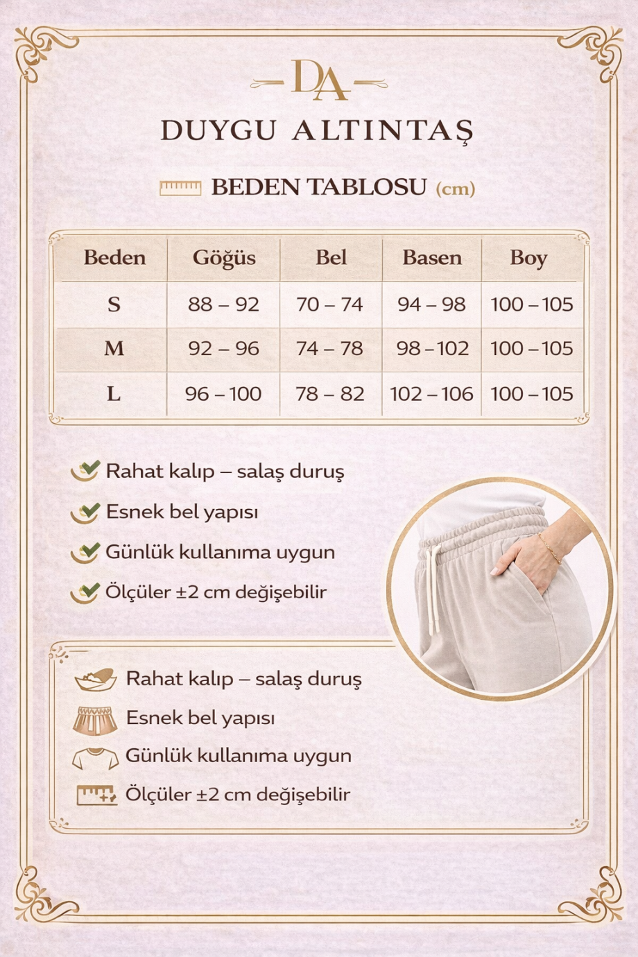 Duygu Altıntaş Bej Salaş Pantolon – Lastikli Bel Rahat Kalıp Yazlık Günlük Pantolon