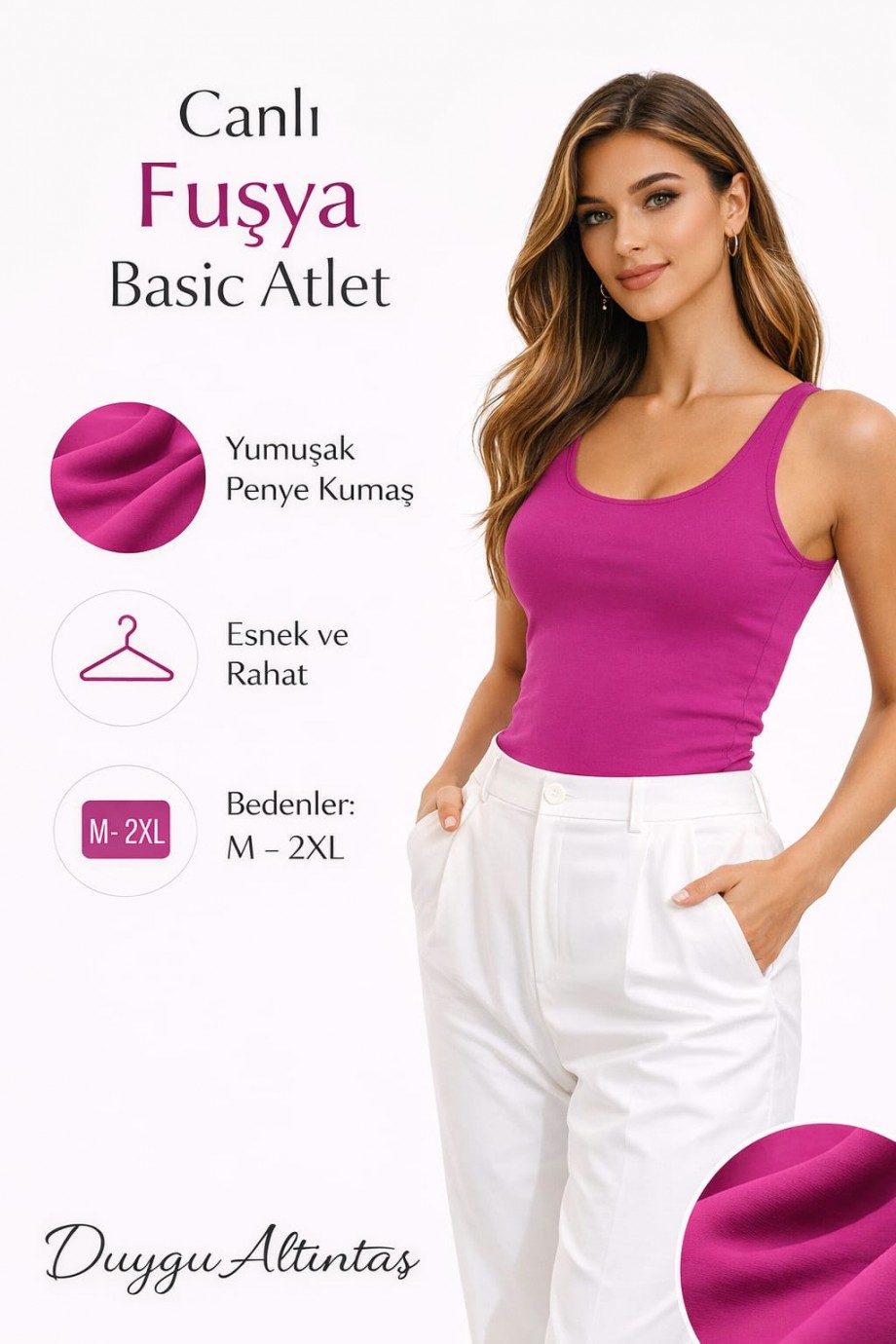 Fuşya Düz Penye Pamuk Atlet – Esnek, Yumuşak Basic Günlük Üst