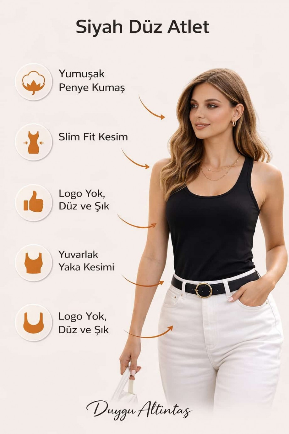 Siyah Düz Penye Pamuk Atlet – Esnek, Yumuşak Basic Günlük Üst