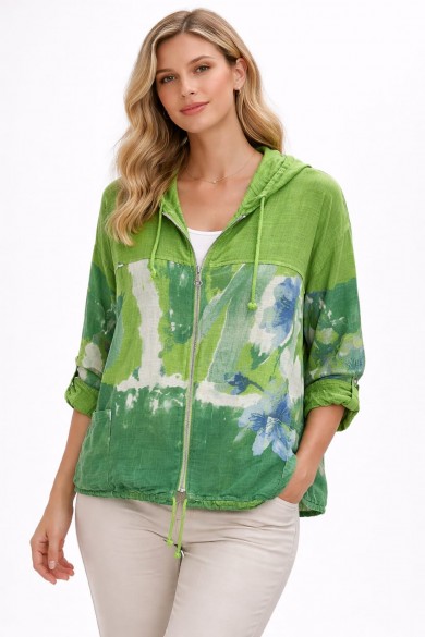 Duygu Altıntaş Desenli Kapüşonlu Fermuarlı Kadın Ceket – Rahat Kesim Günlük Şık