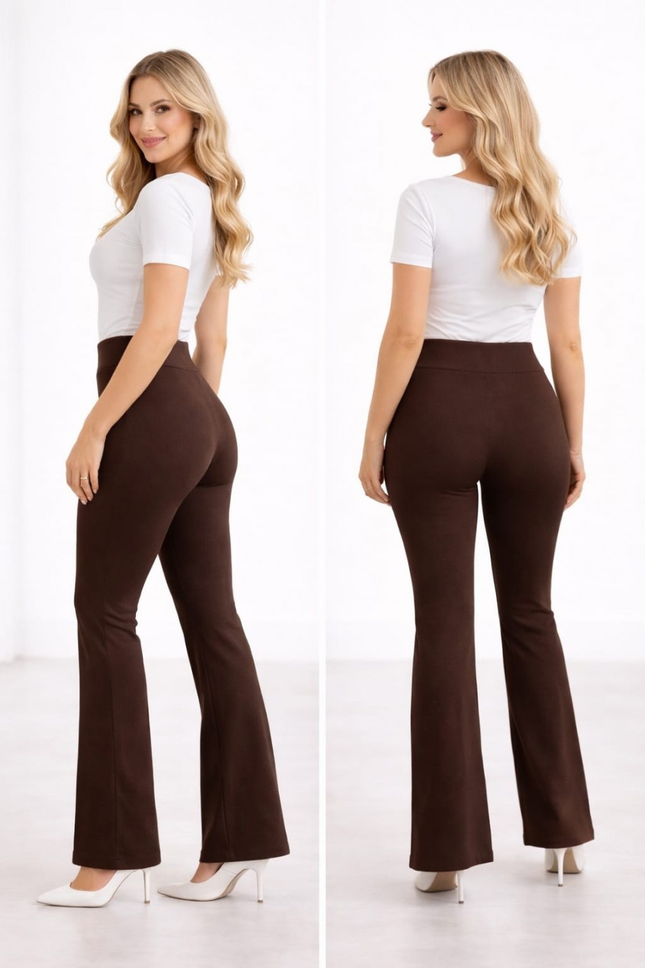 Yüksek Bel Toparlayıcı İspanyol Paça Kahverengi Örme Pantolon Yüksek Bel Toparlayıcı İspanyol Paça Kahverengi Örme Pantolon