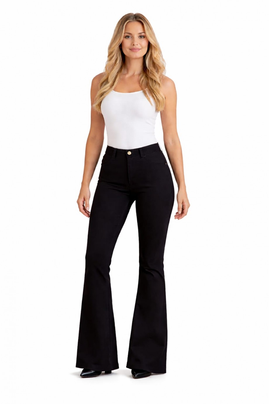 Yüksek Bel Toparlayıcı İspanyol Paça Siyah Çelik Örme Pantolon