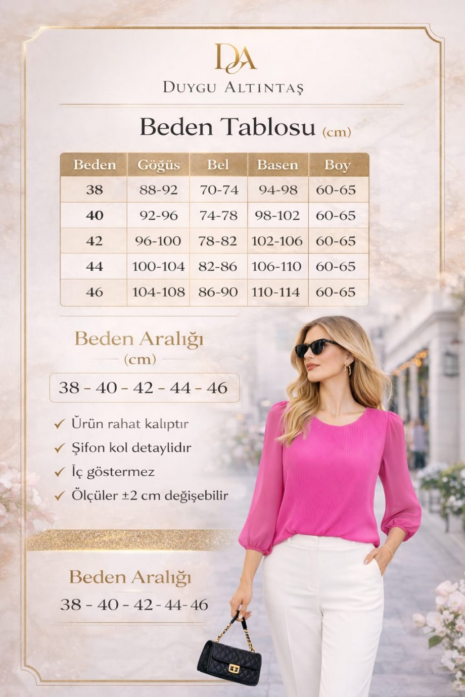 Duygu Altıntaş Fuşya Pileli Bluz – Şifon Kol Detaylı Rahat Kalıp Şık Bluz