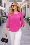 Duygu Altıntaş Fuşya Pileli Bluz – Şifon Kol Detaylı Rahat Kalıp Şık Bluz
