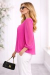 Duygu Altıntaş Fuşya Pileli Bluz – Şifon Kol Detaylı Rahat Kalıp Şık Bluz